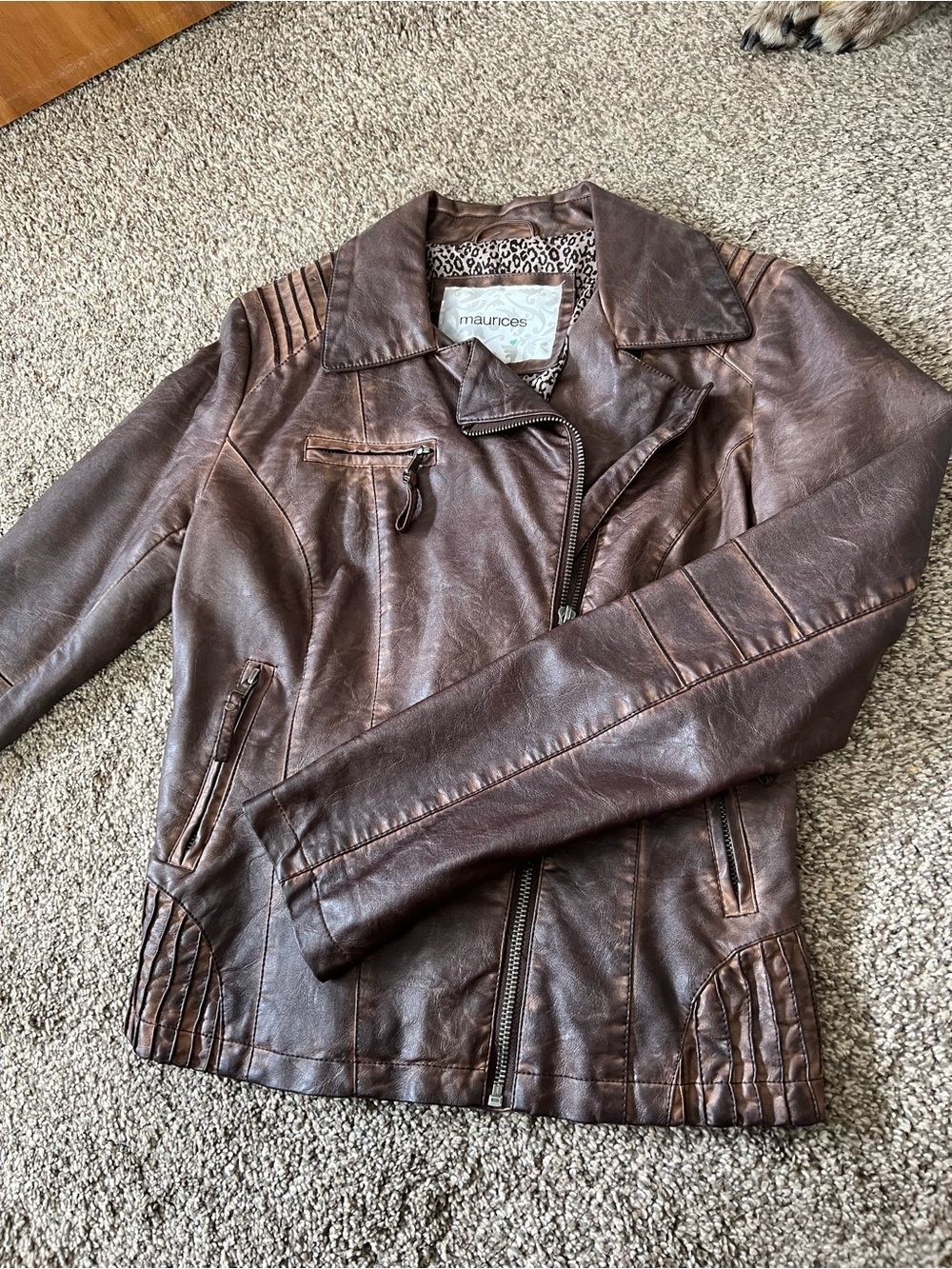 Maurices Dark Brown Faux Leather Moto Jacket with Quilted Accents
